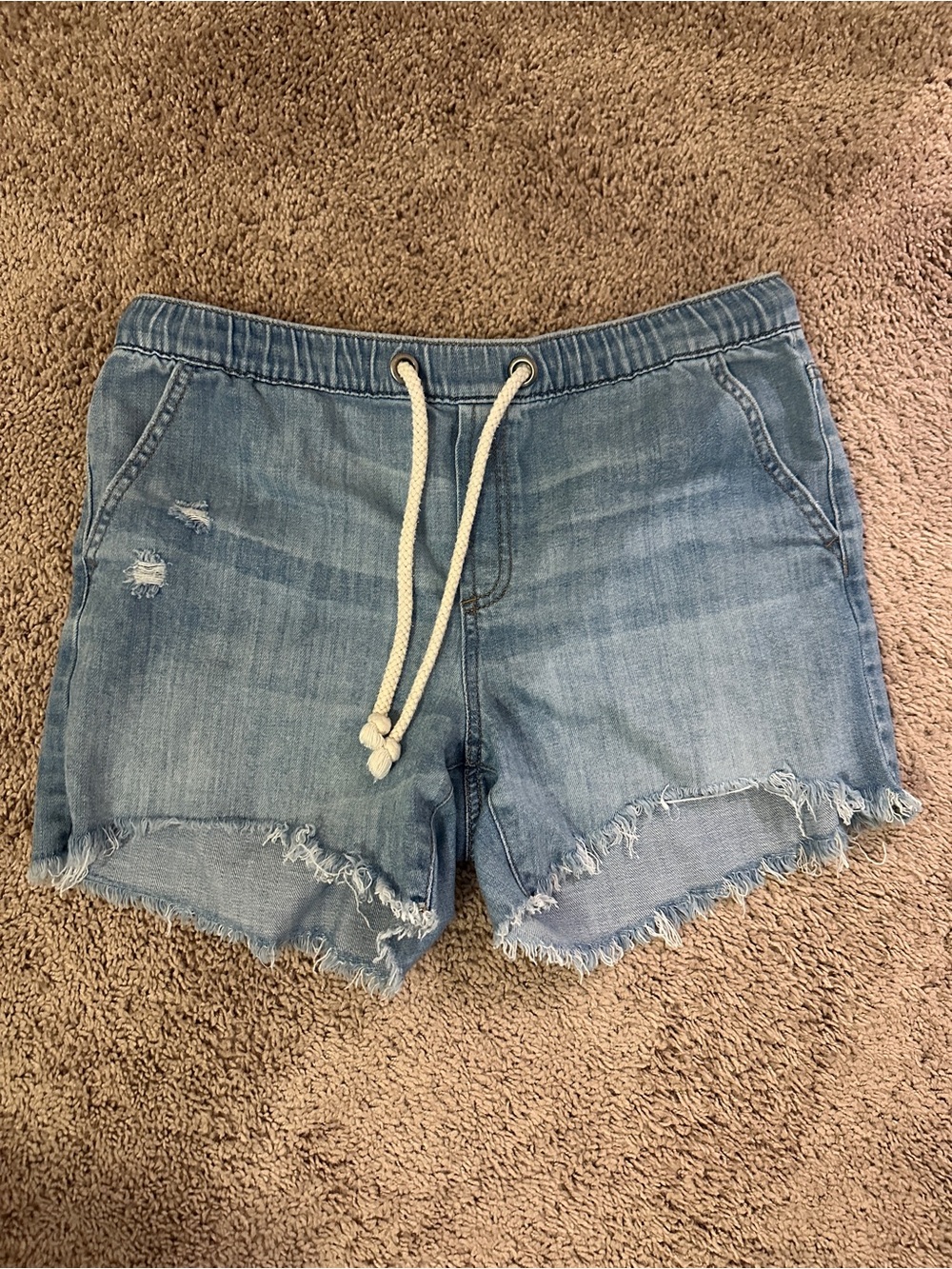 Aerie Light Blue Denim Drawstring Stretchy Women's Jean Shorts Size Medium
